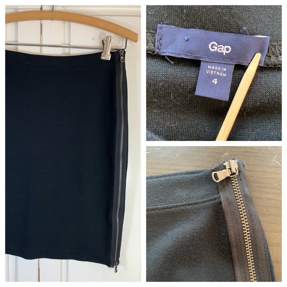 Gap Moto Full Zip Pencil Skirt Women 4 Black Retro Goth Emo Punk Knee Length